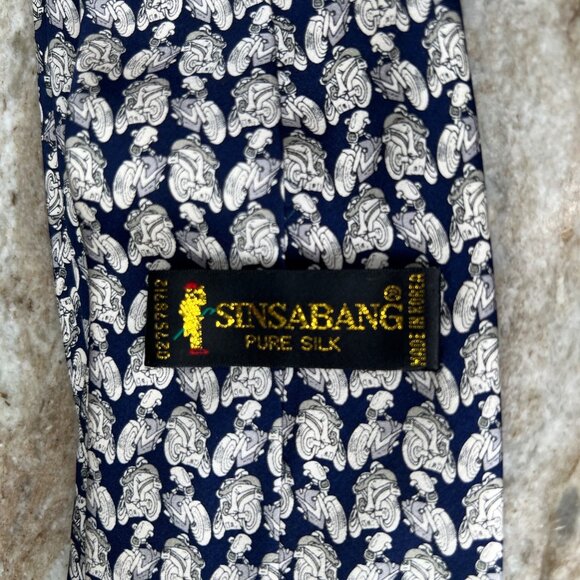 Sinsabang Pure Silk Tie Mens Motorcycles Blue White Made in Korea - Picture 4 of 7